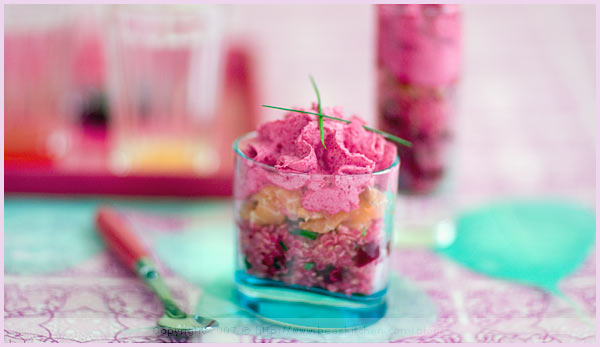 verrine pink beet mousse siphon salmon quinoa