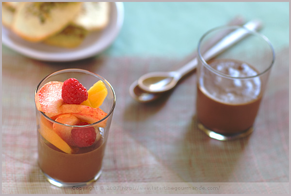 dark chocolate custard fruit