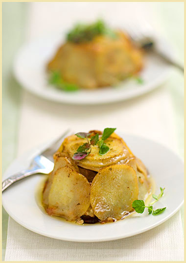 potato camembert apple timbale