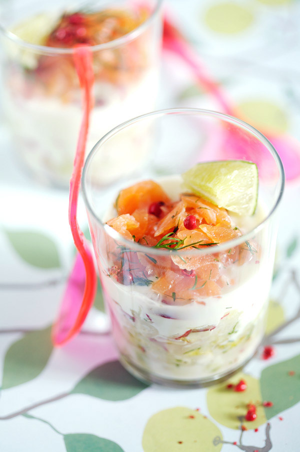 verrine smoked salmon cucumber yogurt apple radish