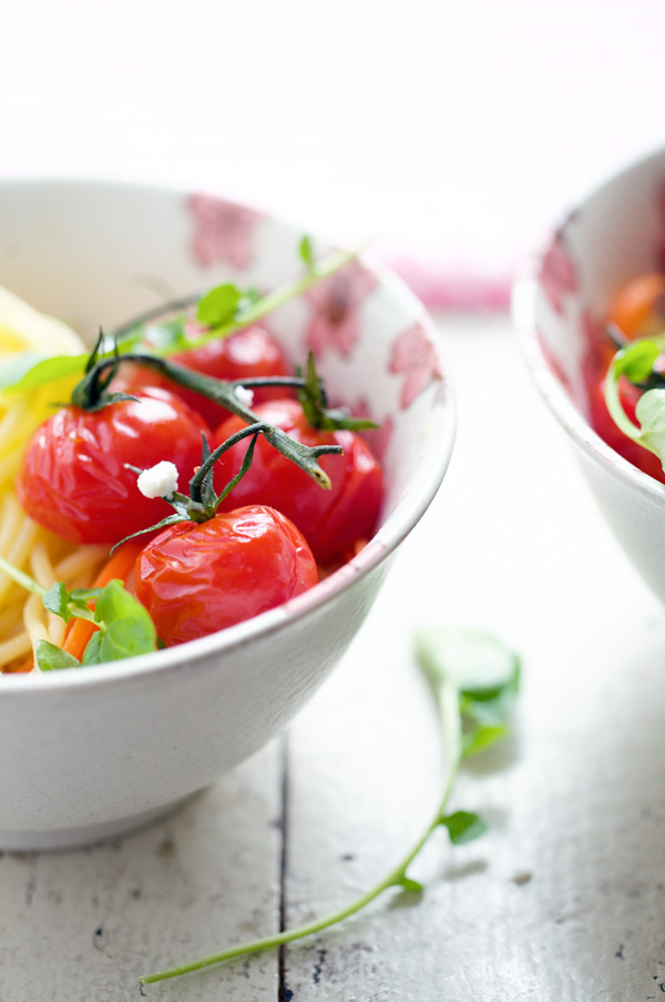 spaghetti gluten free roasted cherry tomatoes